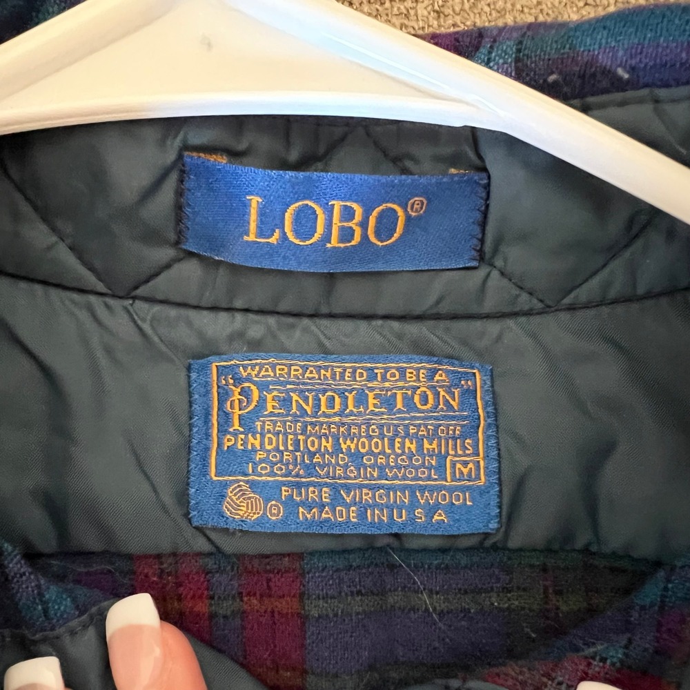 Vintage Pendleton Lobo Wool Plaid Shirt Mens Medium Teal Purple Made in USA - Picture 5 of 5